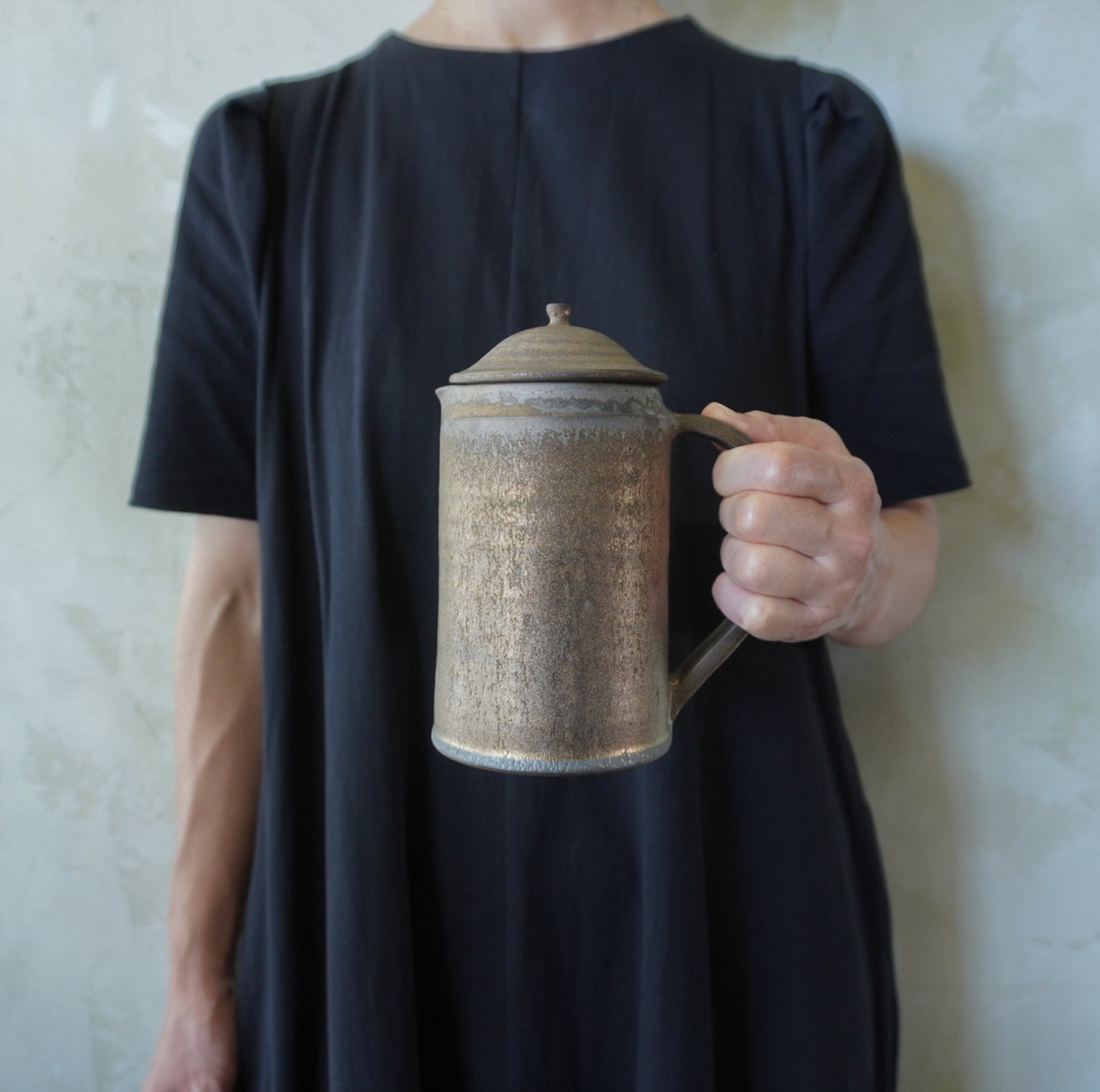 K-32- コーヒーサーバー蓋付 錆 × 黄土